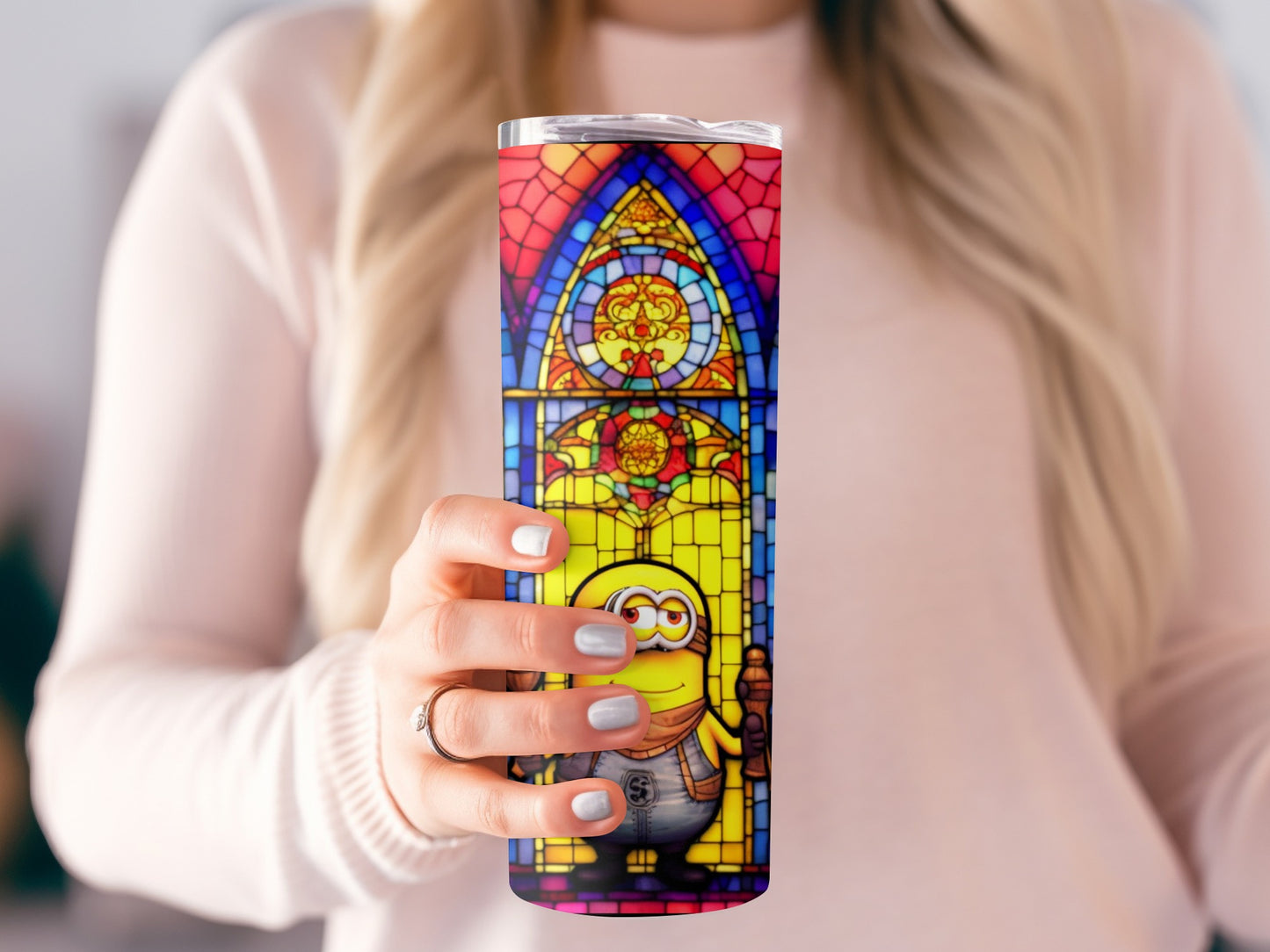Stained Glass Minion Tumbler with Vibrant Colors Decor