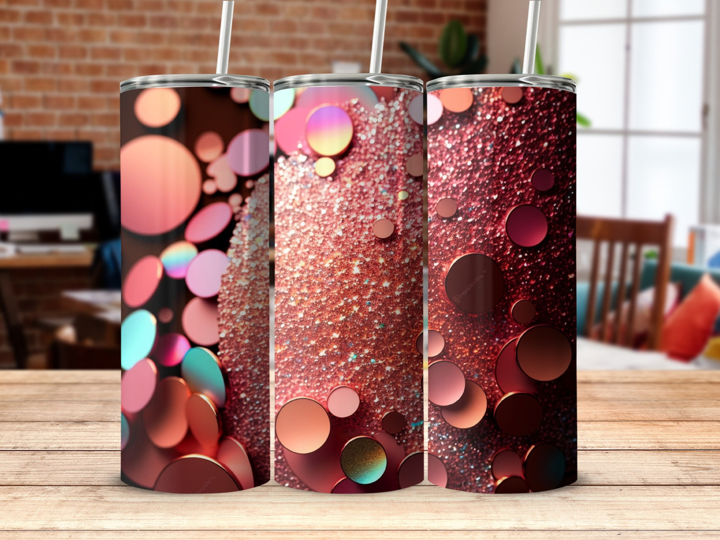 Stylish Metallic Circular Patterned Tumbler