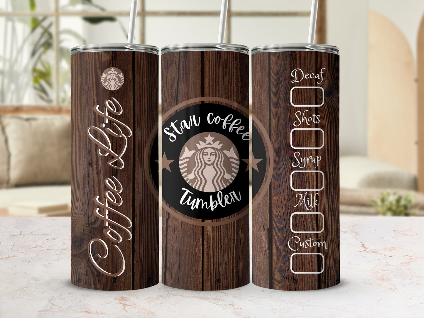 Coffee Life Star Coffee Tumbler Customizable Drink Checklist