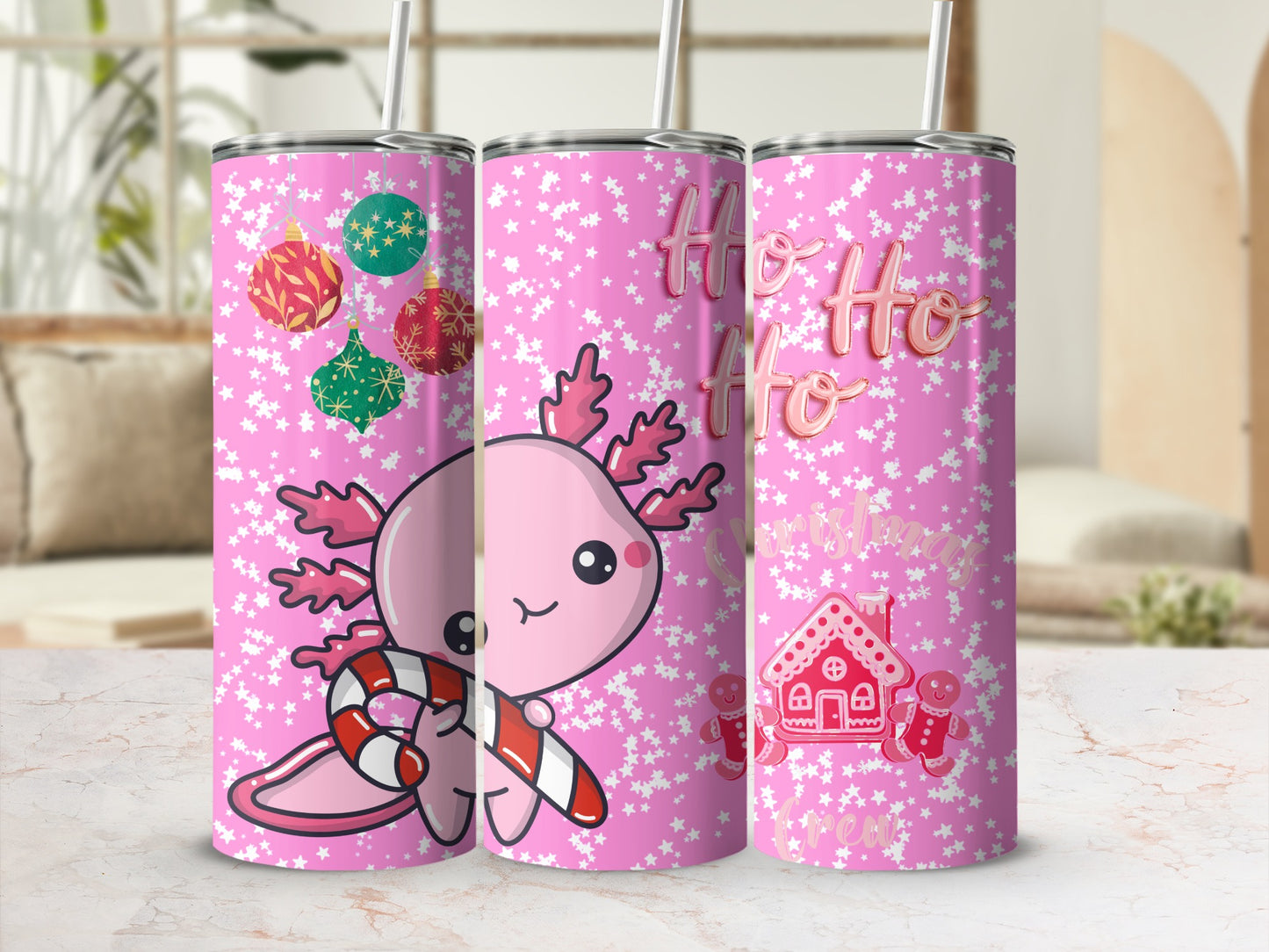 Cute Axolotl Christmas Holiday Tumbler Design