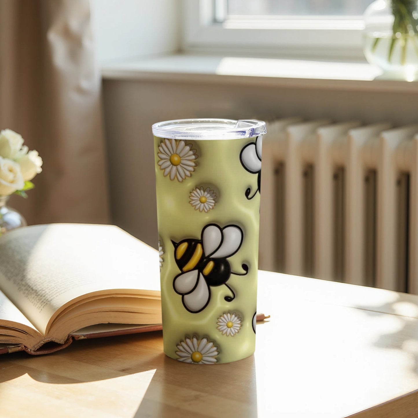 Cute Bee and Daisy Design Tumbler for Daily Use