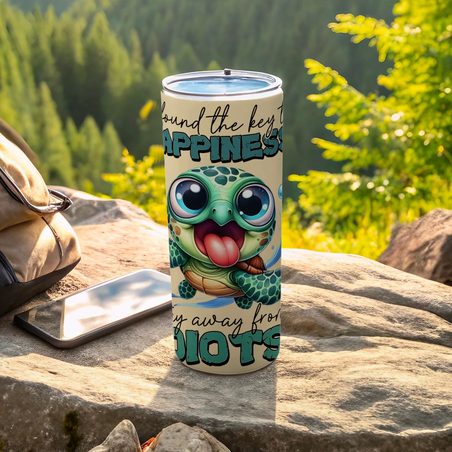 Cute Turtle Design Happiness Quote Tumbler Cup