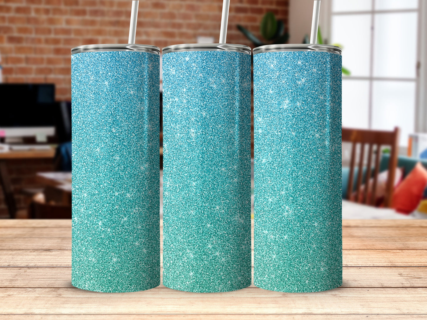 Sparkling Blue Gradient Tumbler with Lid