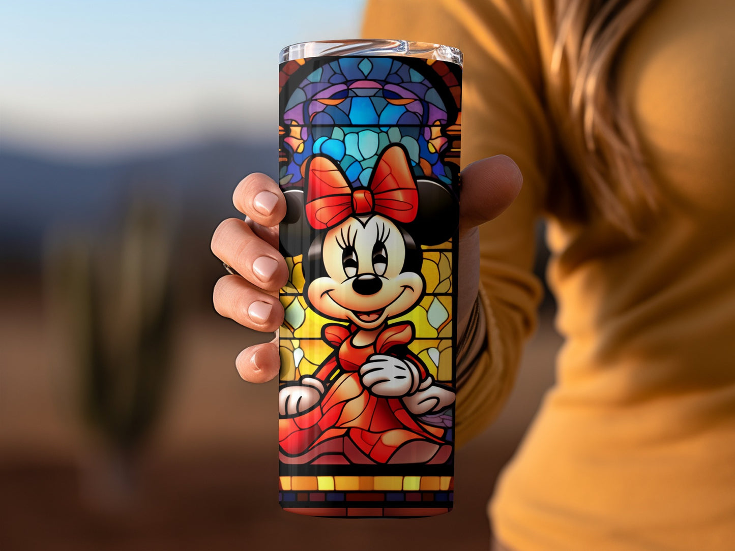 Vibrant Minnie Mouse Stained Glass Artwork Tumbler