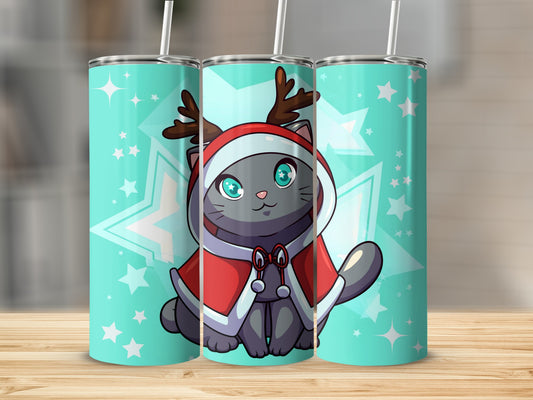 Cute Christmas Cat with Antlers Tumbler Cup Design