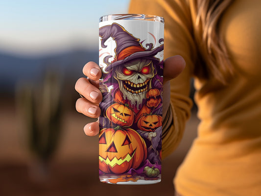 Spooky Halloween Witch and Pumpkins Tumbler Cup