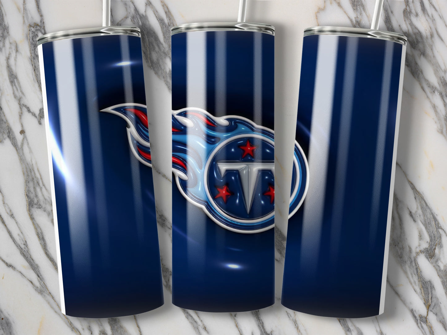 Titans Football Team Logo On Dark Blue Background Tumblers