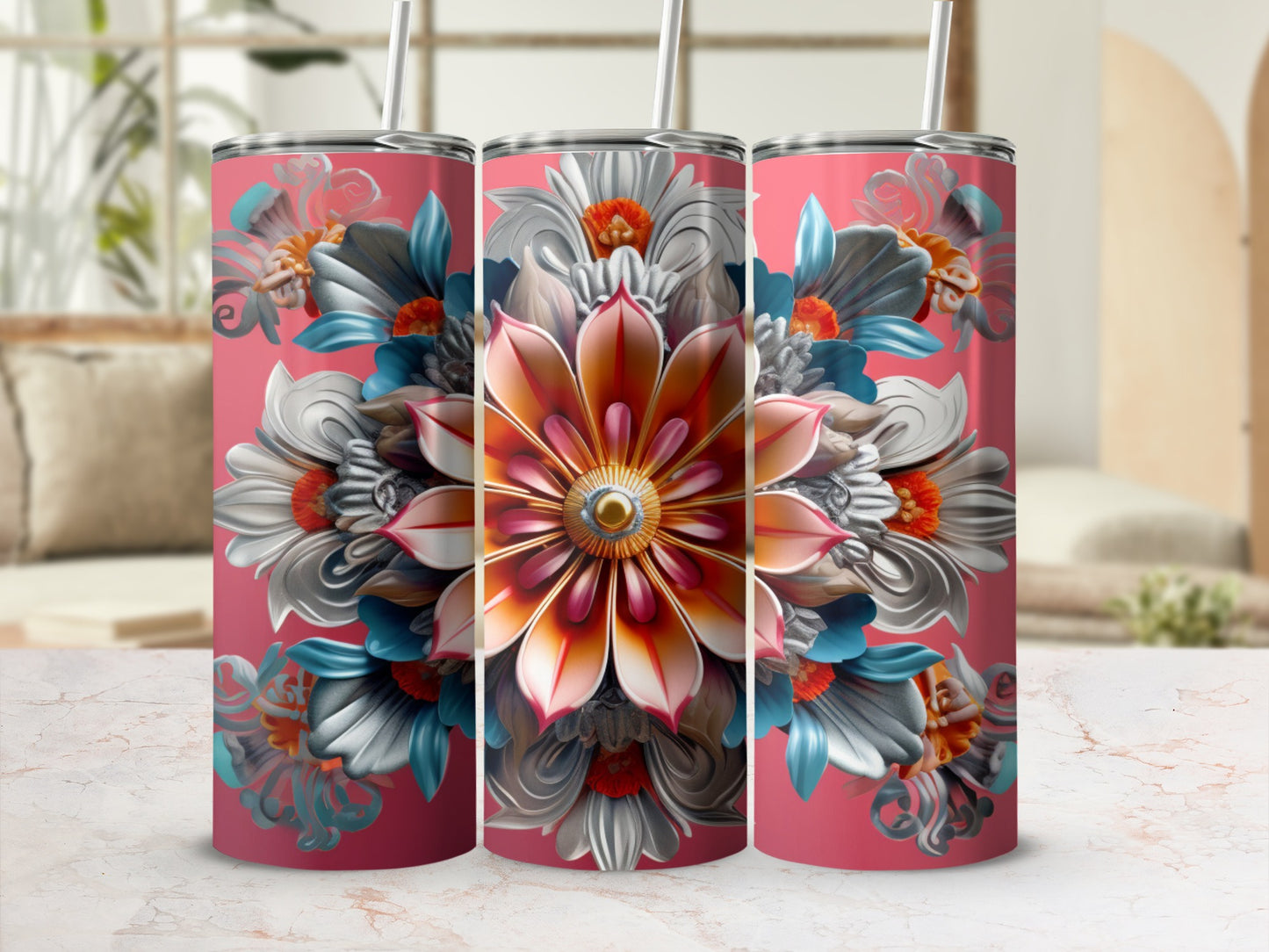 Floral Petal Design on Colorful Background Tumbler