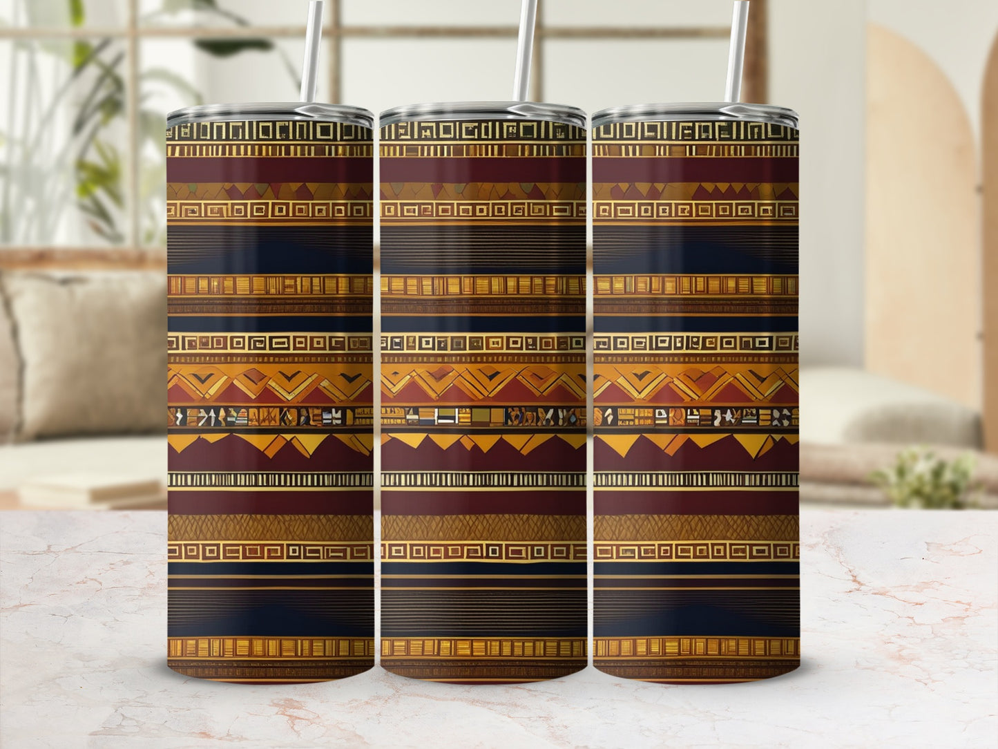 Geometric Pattern Insulated Mug for Beverages Travel Flask