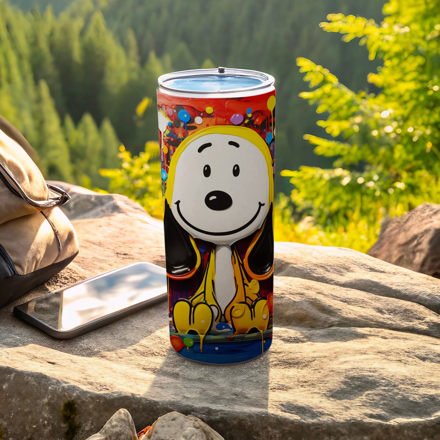 Colorful Cartoon Dog Travel Mug with Splash Design