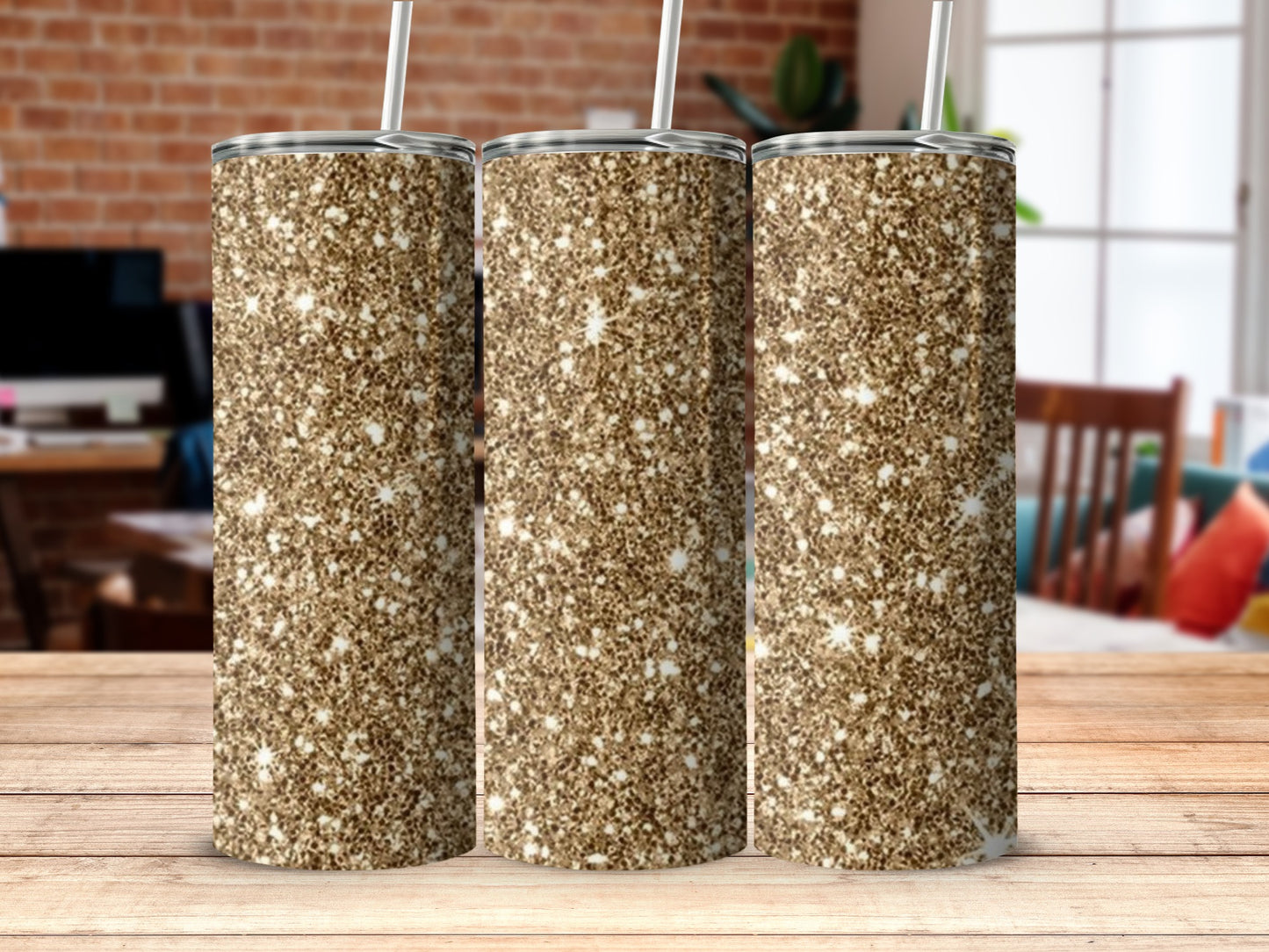 Glittering Gold Sparkle Tumbler Flask Product