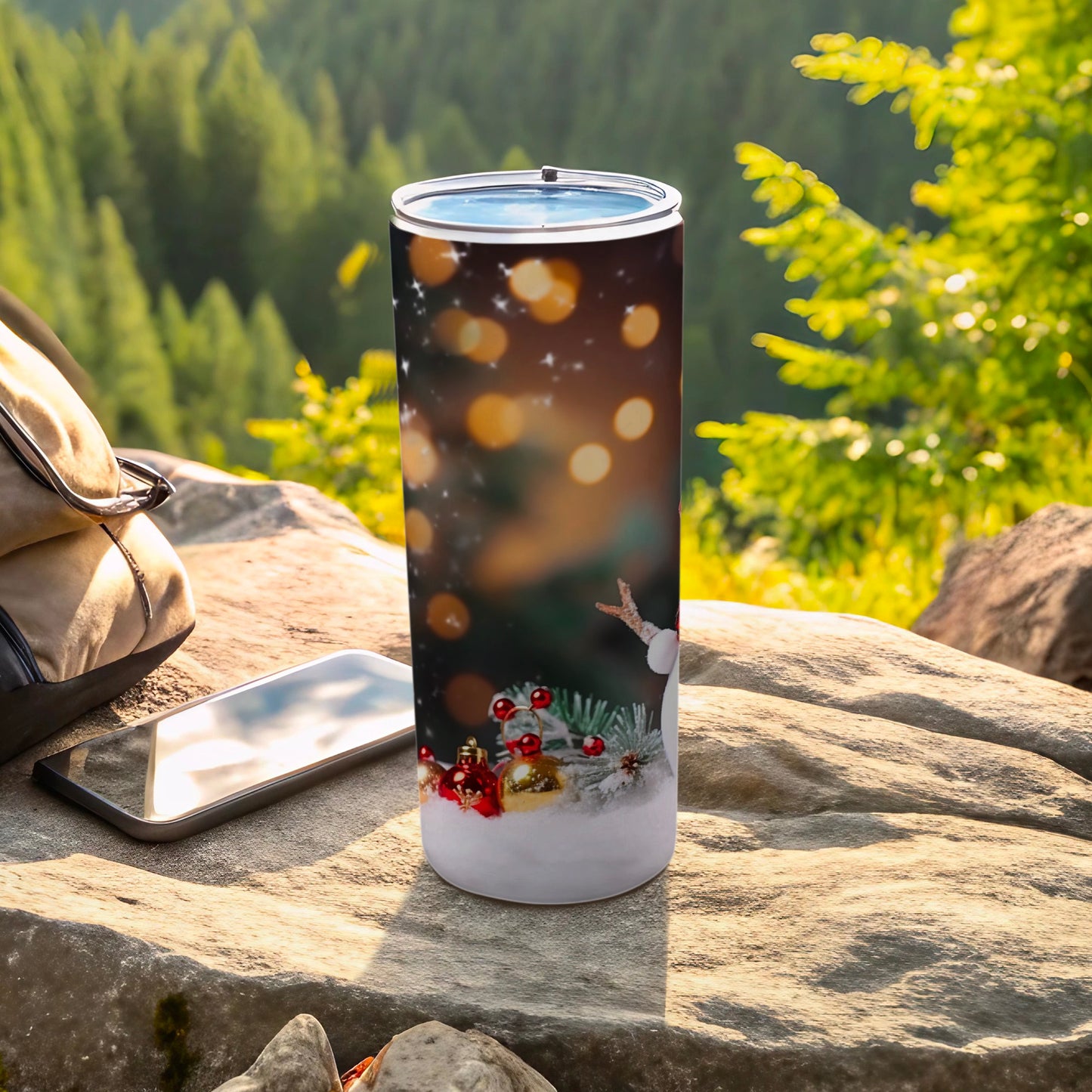 Christmas Bokeh Lights and Antler Holiday Tumbler