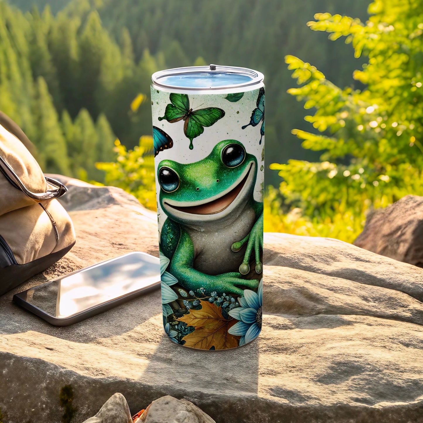 Cute Frog and Butterflies Travel Tumbler Product
