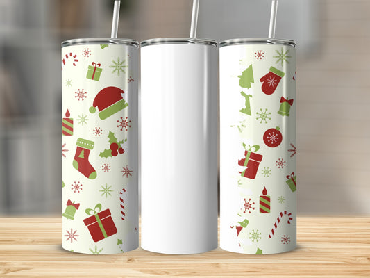 Festive Christmas Pattern Tumbler Cup with Straw Product