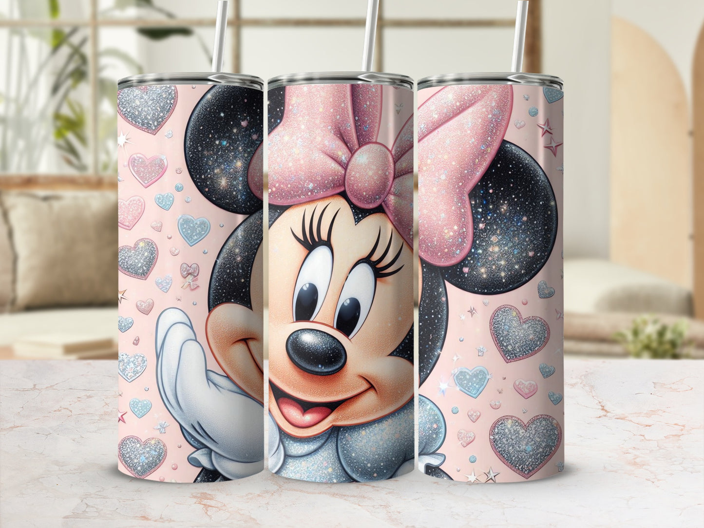 Minnie Mouse Glitter Heart Design Tumbler Product