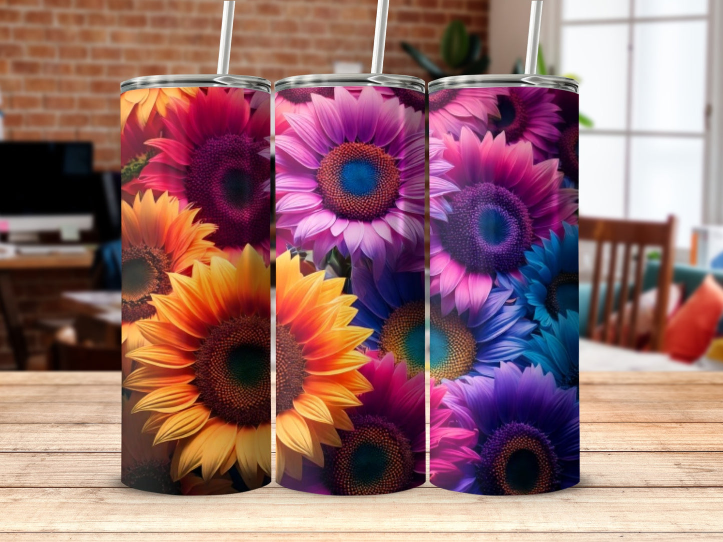 Colorful Sunflower Insulated Tumbler with Lid