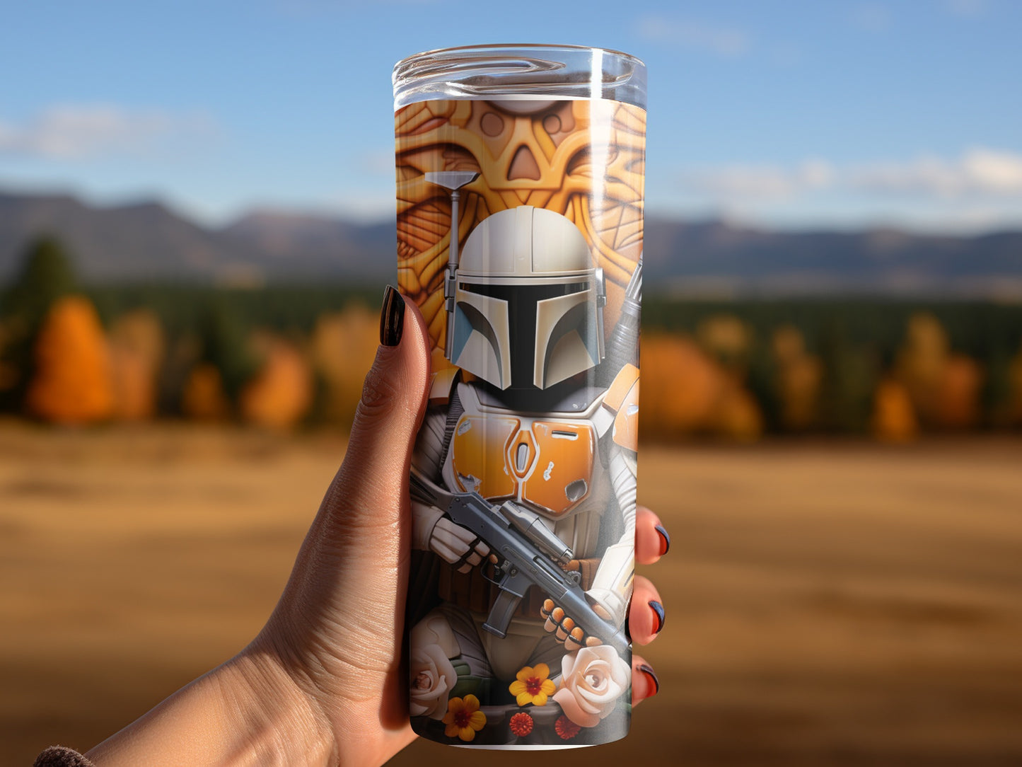 Mandalorian-Themed Travel Tumbler for Outdoor Adventures