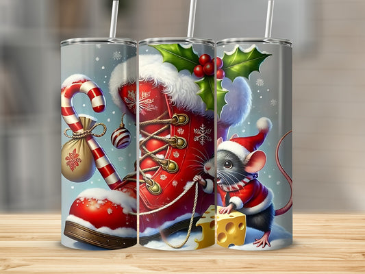 Festive Christmas Mouse and Candy Cane Tumbler Design