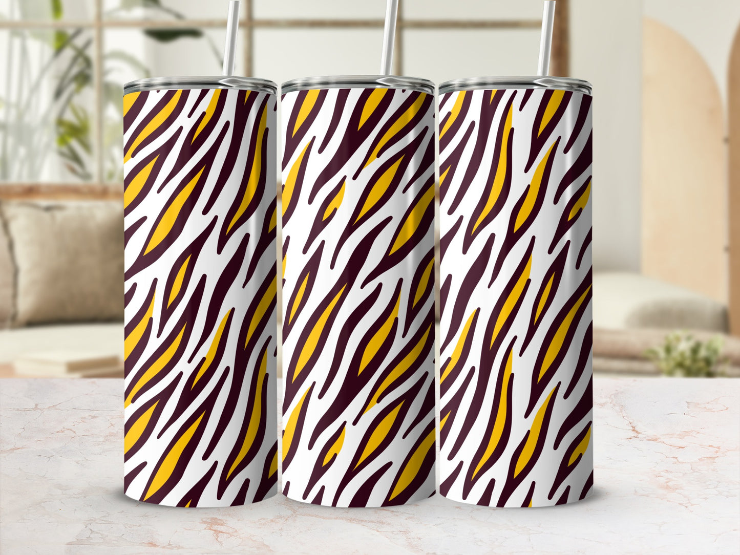 Zebra Print Tumbler with Straws Trendy Drinkware Cup