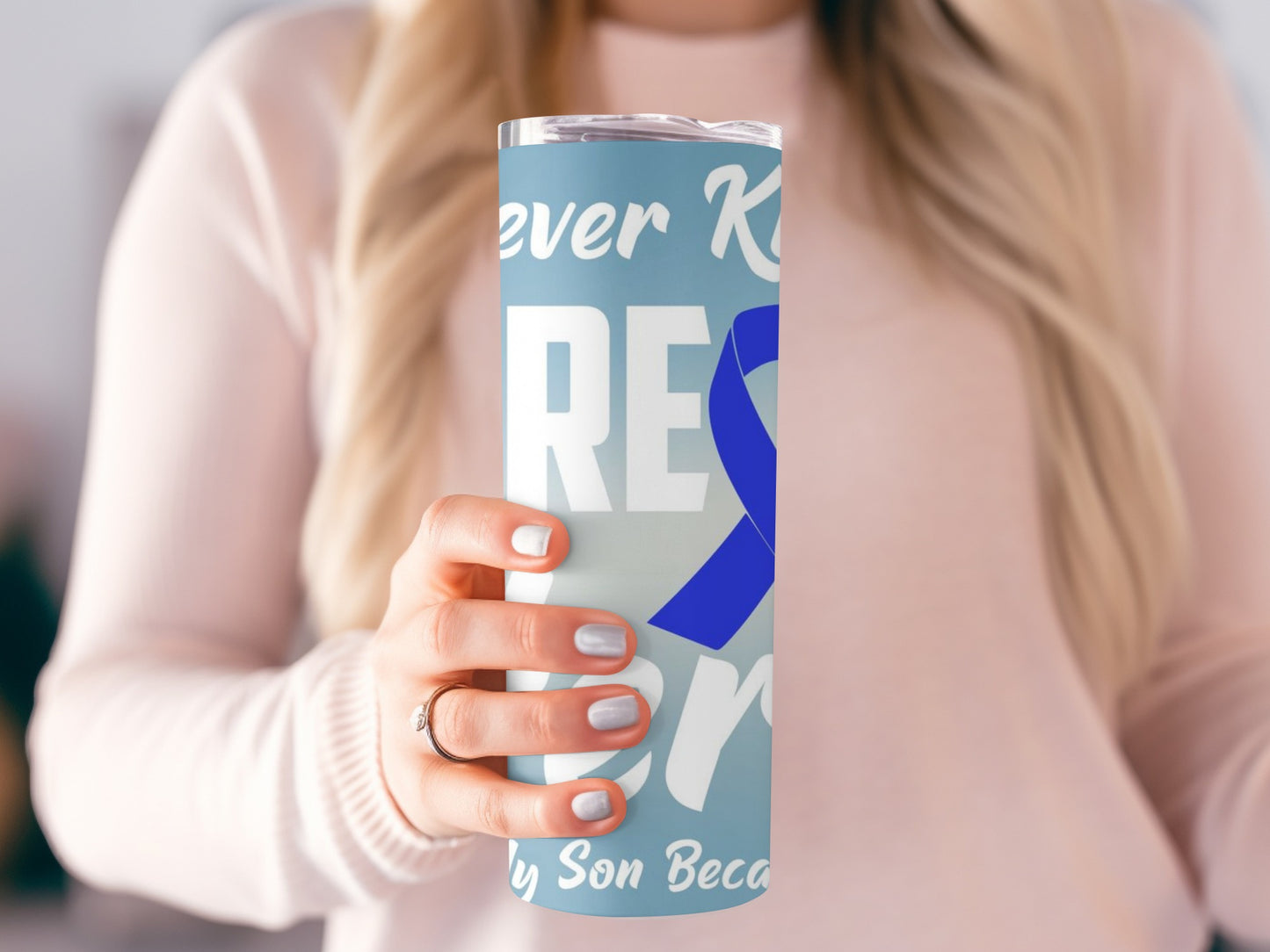 Never Know How Strong Heart Blue Ribbon Tumbler