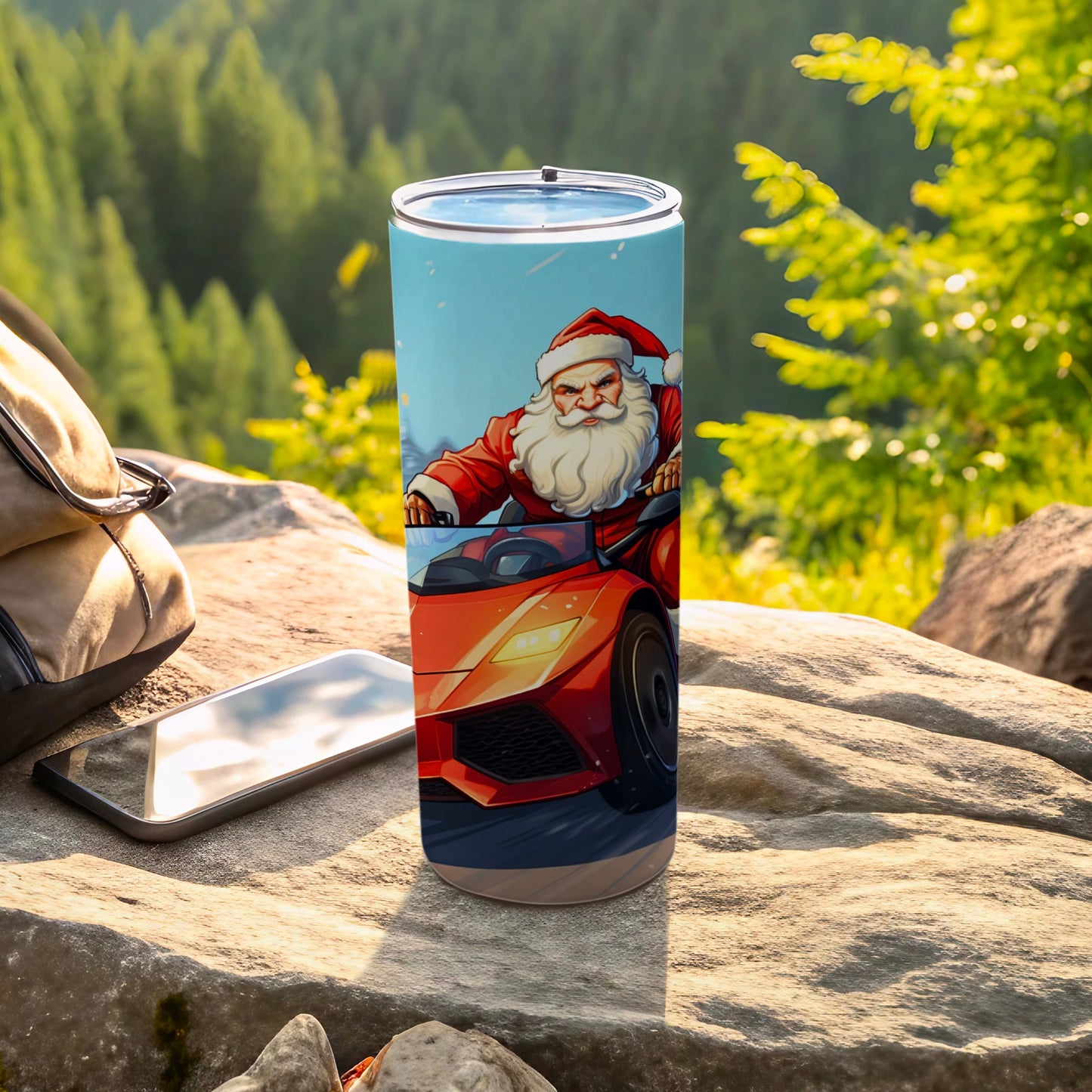 Santa in Sports Car Design Stainless Steel Tumbler