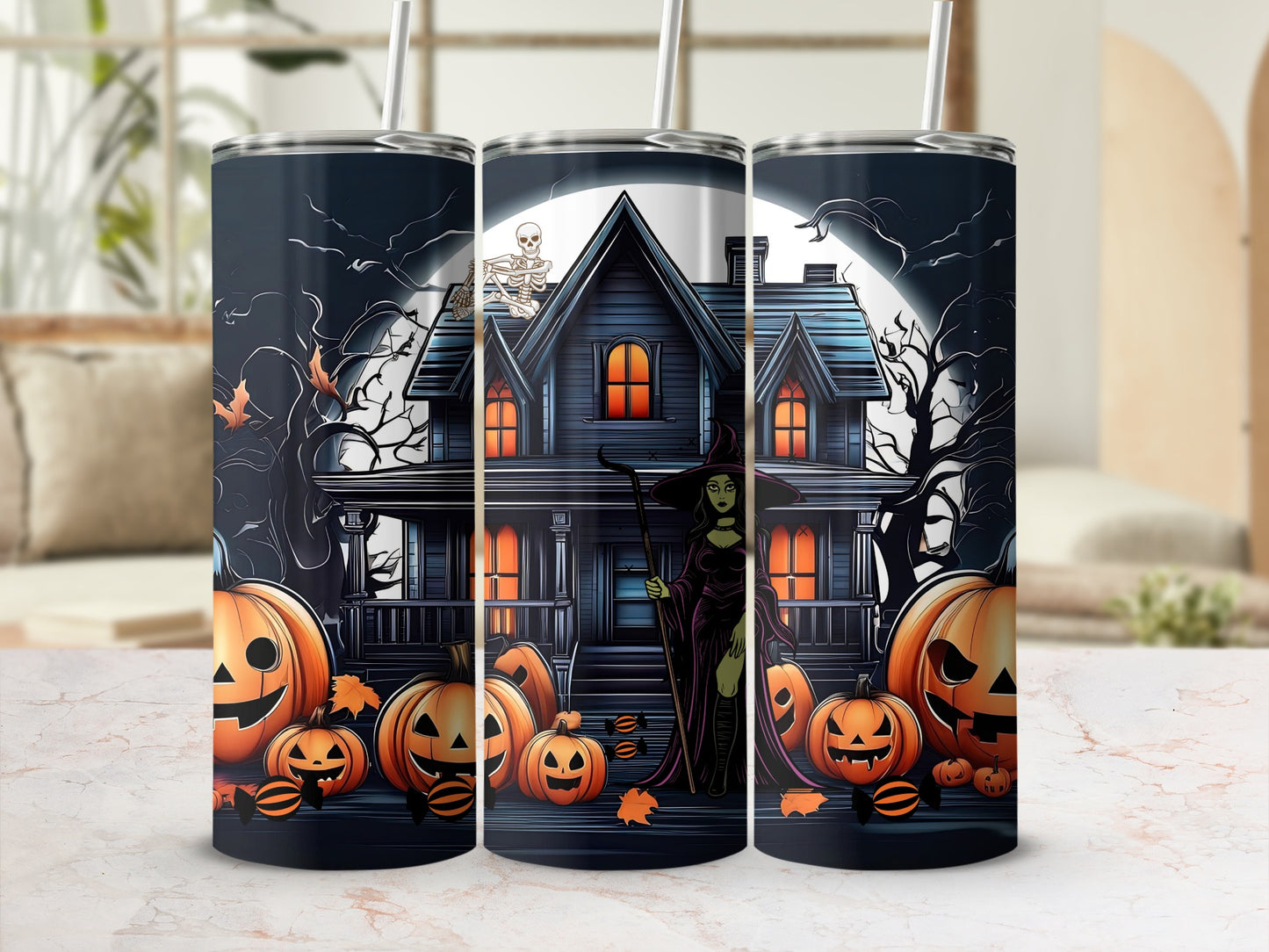 Haunted House and Halloween Pumpkins Tumbler