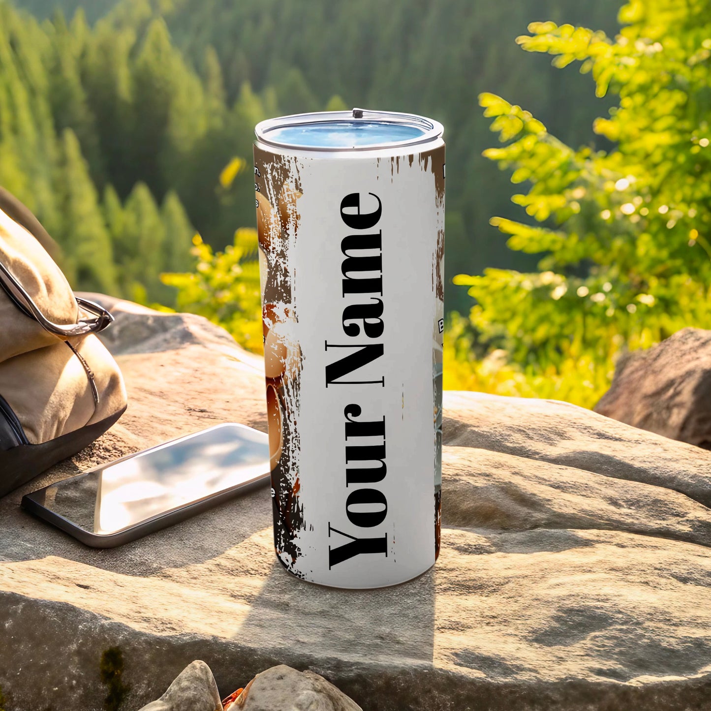 Customized Tall Tumbler with Name in Rustic Design