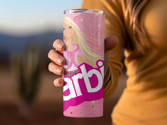 Barbie Dolls Pink Watercolor Stars Background Design Tumblers
