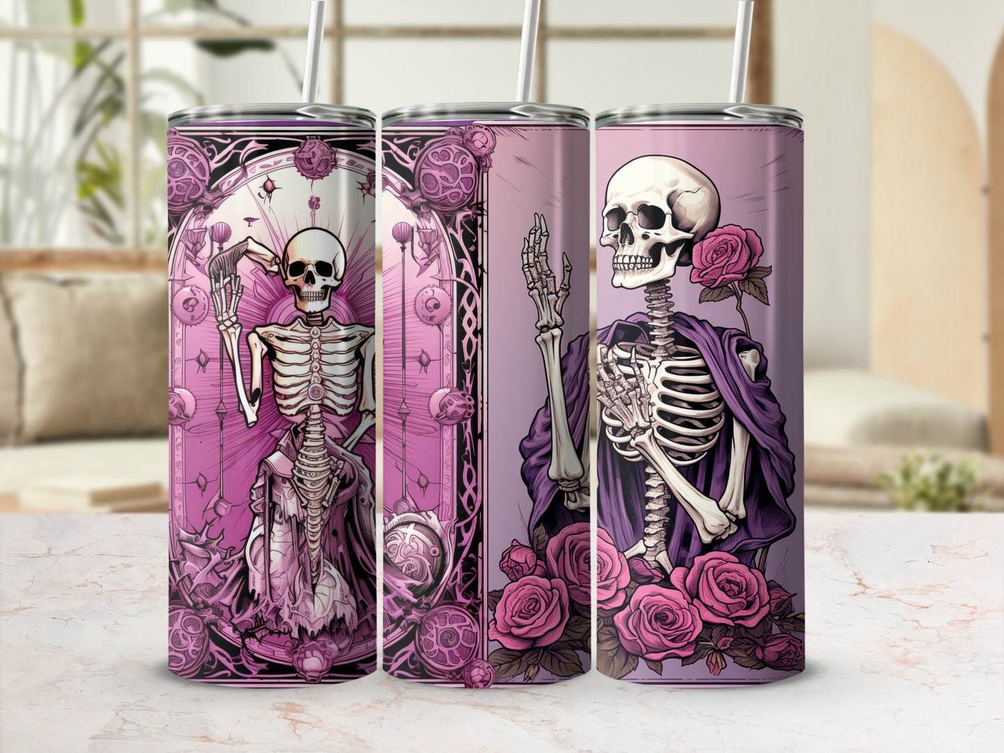 Gothic Skeleton and Roses Design Tumbler