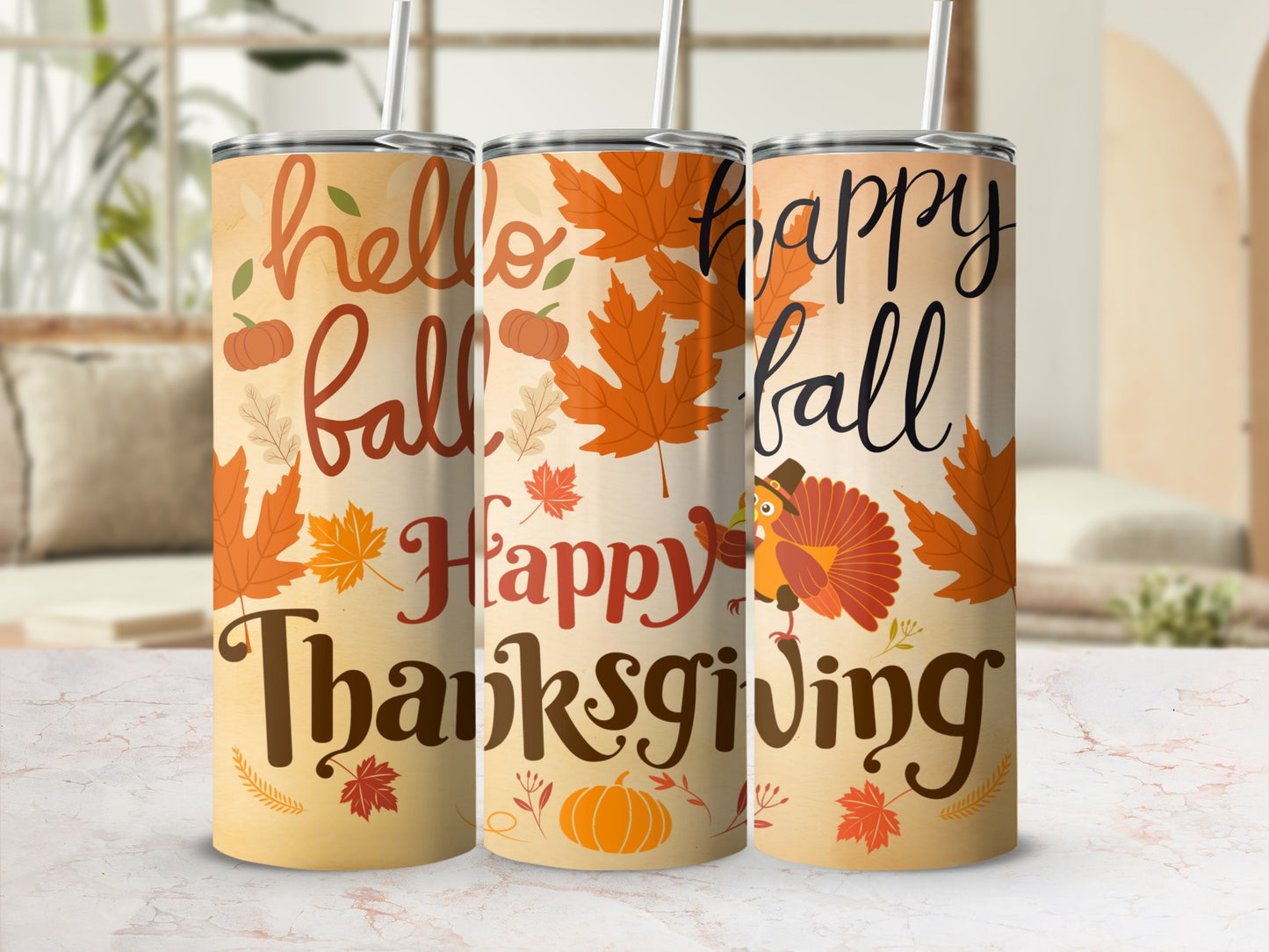 Happy Thanksgiving Fall Themed Tumbler Cup