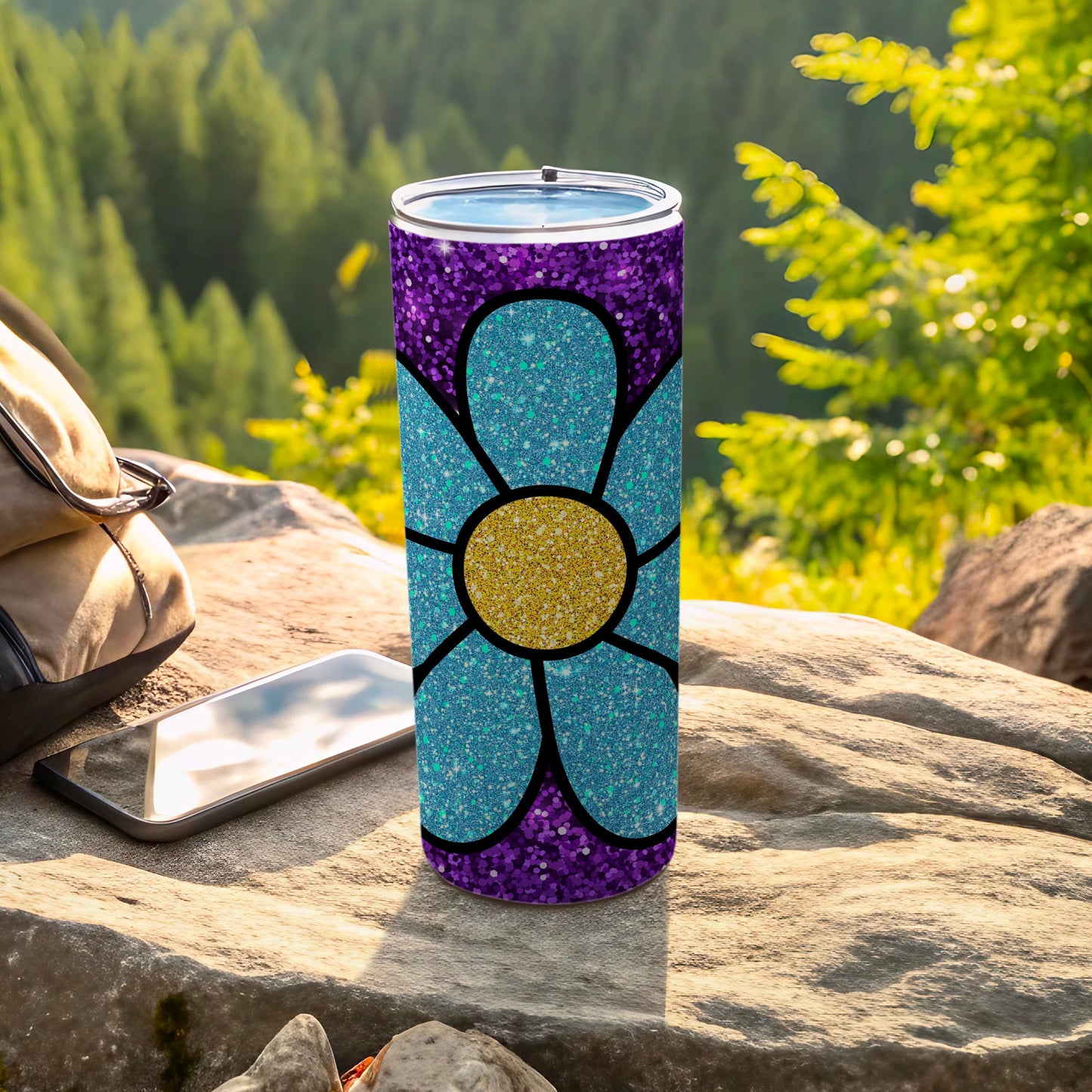 Floral Design Purple Blue and Yellow Insulated Tumbler