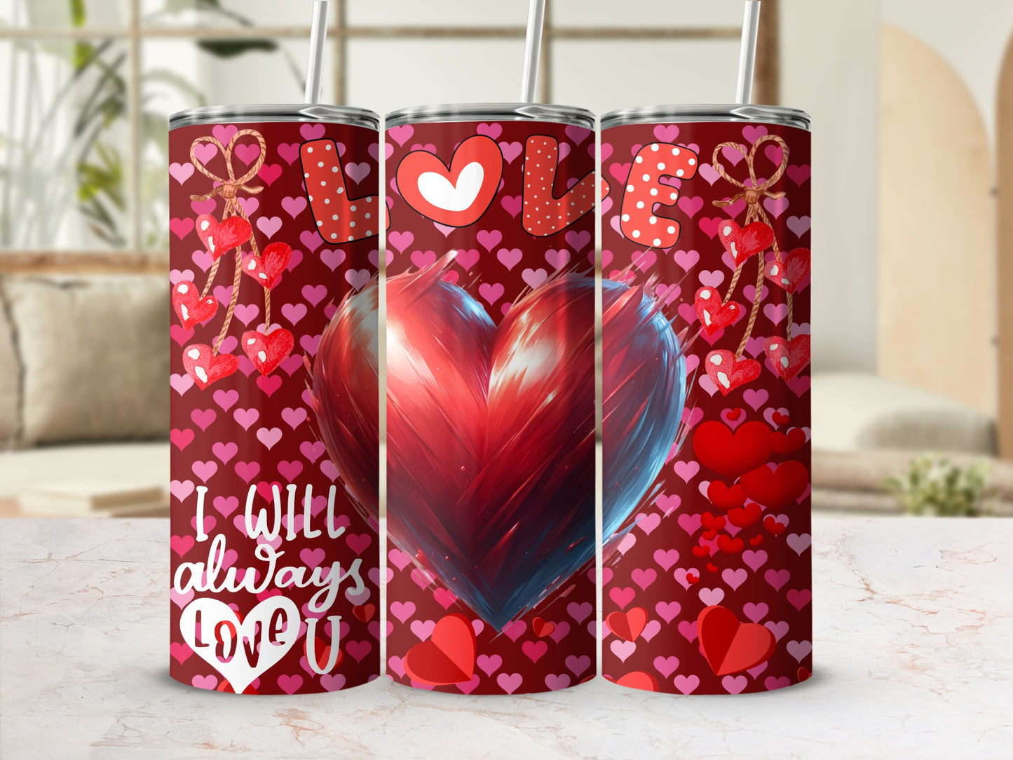 Love Heart Valentine's Day Design Tumbler Drinkware
