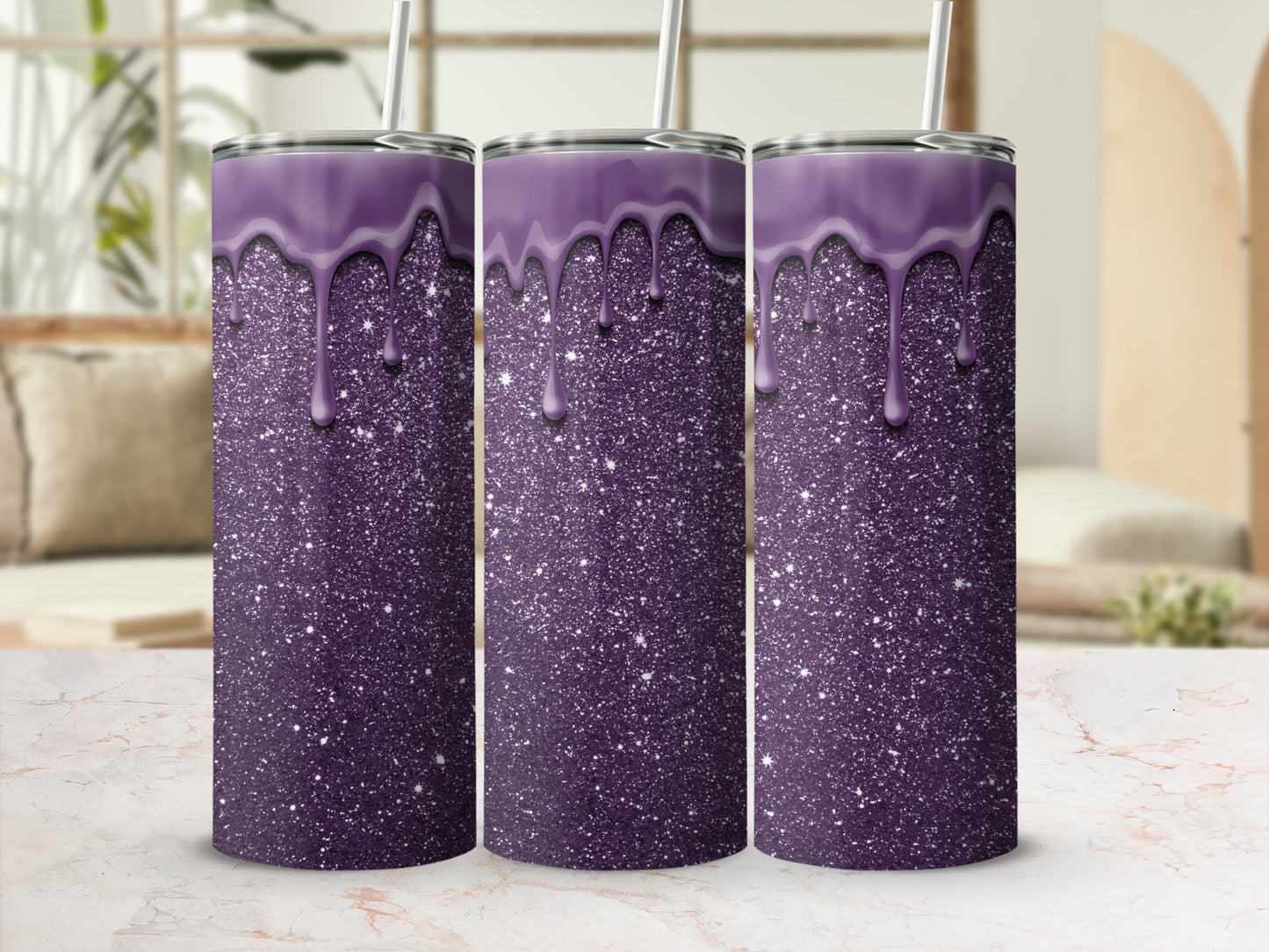 Glitter Purple Dripping Design Insulated Tumbler
