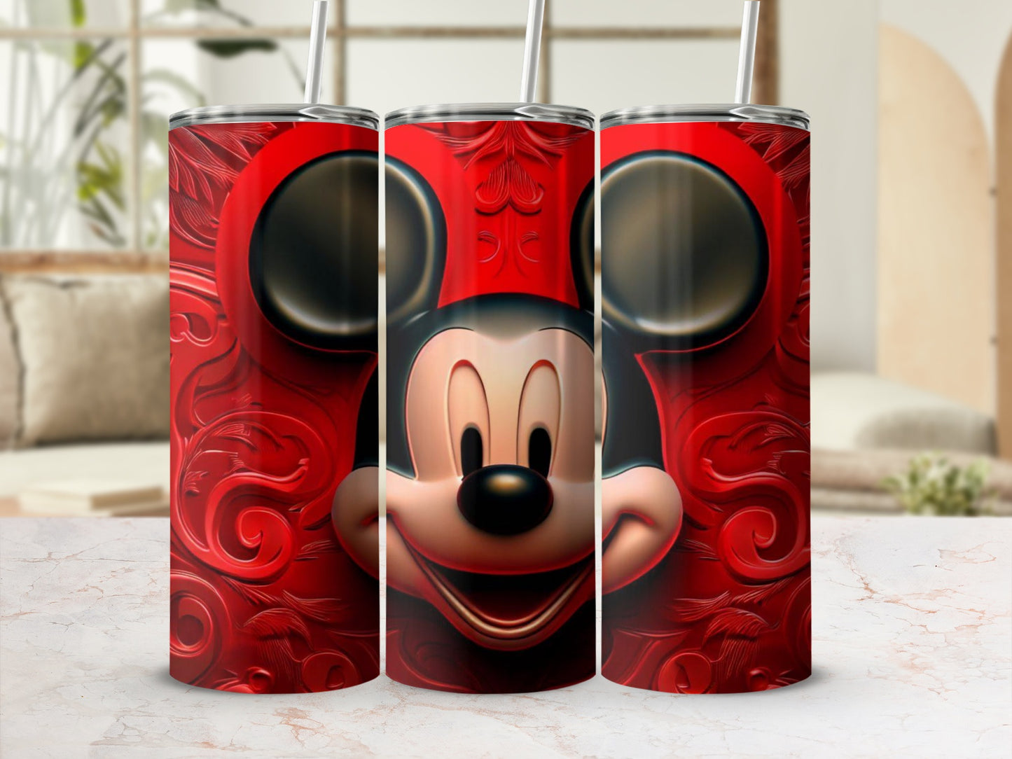 Mouse Character Themed Red Tumbler with Straw