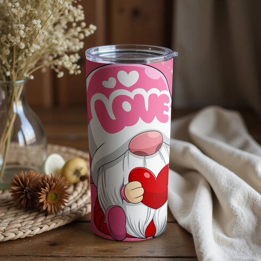 Adorable Gnome Holding Heart Love Tumbler Cup