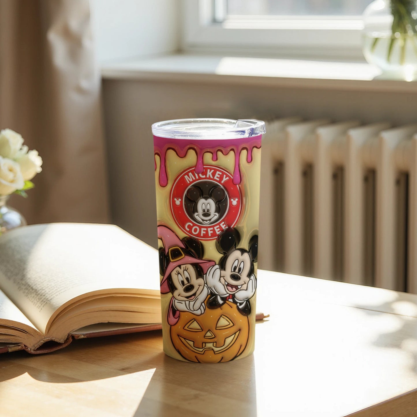 Mickey Coffee Tumbler with Pumpkin Halloween Design