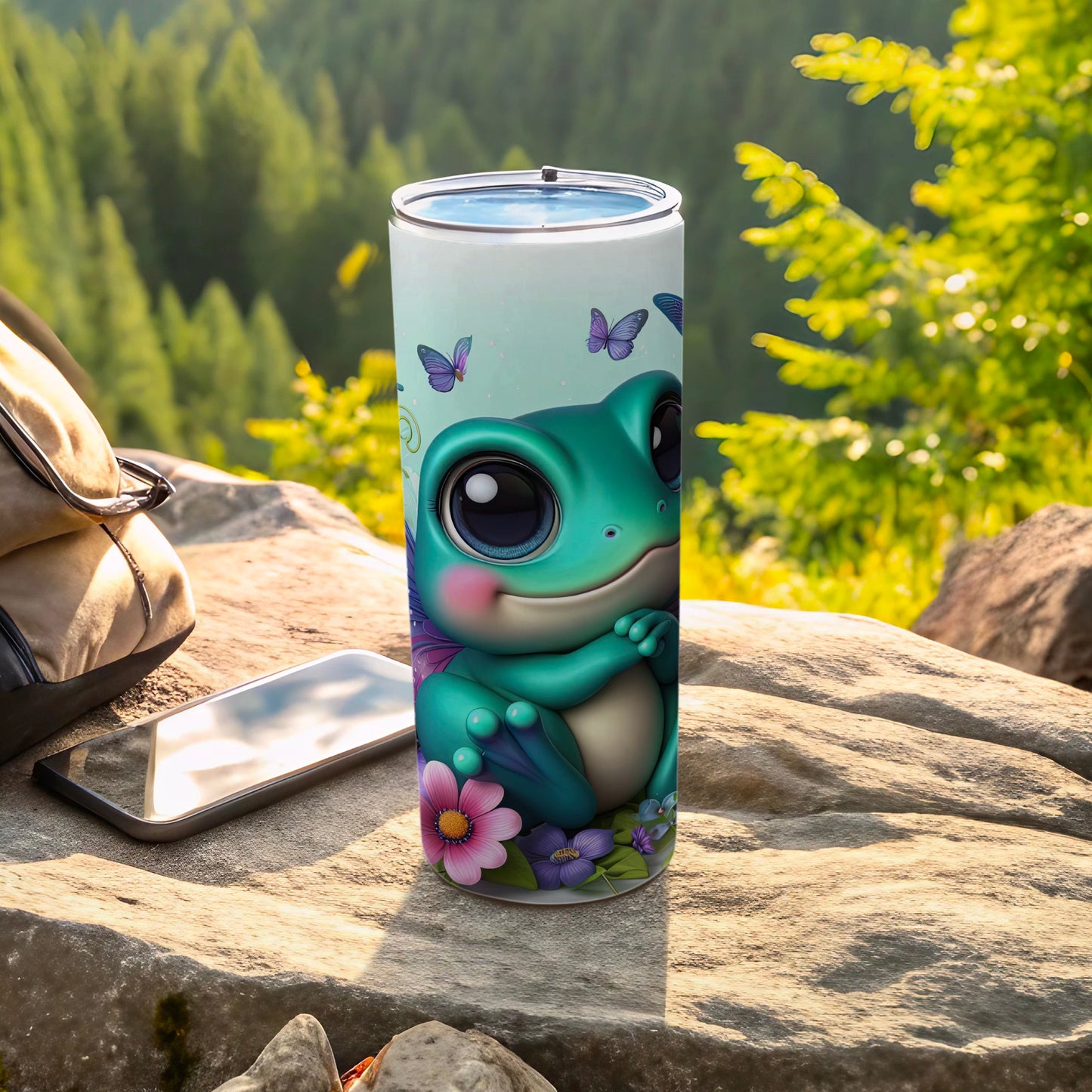 Adorable Frog Stainless Steel Tumbler with Butterfly Design