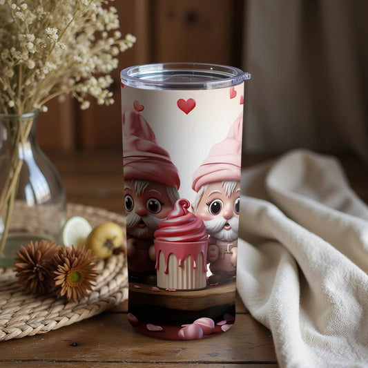 Adorable Gnome Duo with Cupcake Heart Design Tumbler