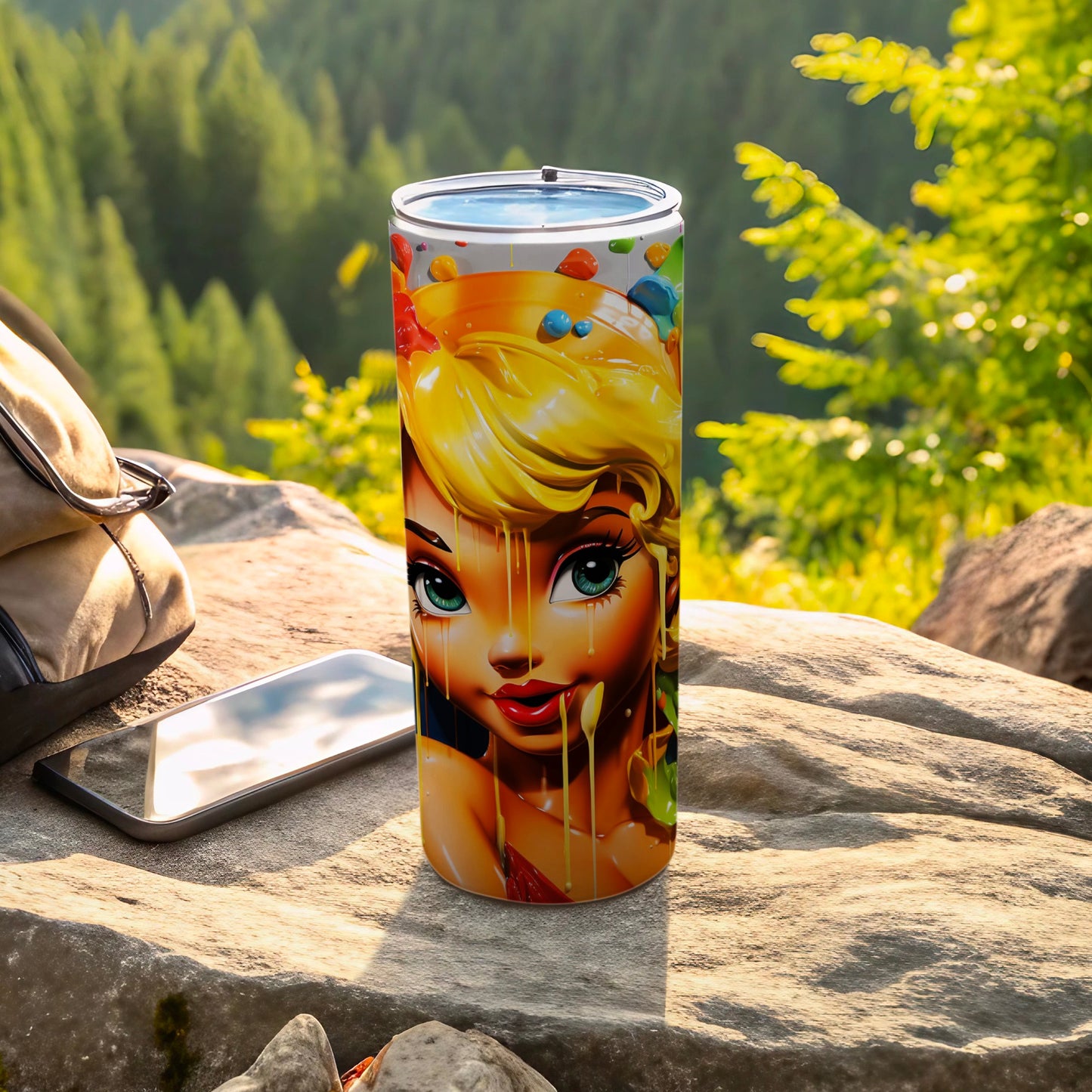 Vibrant Anime Girl Water Bottle Design Travel Mug