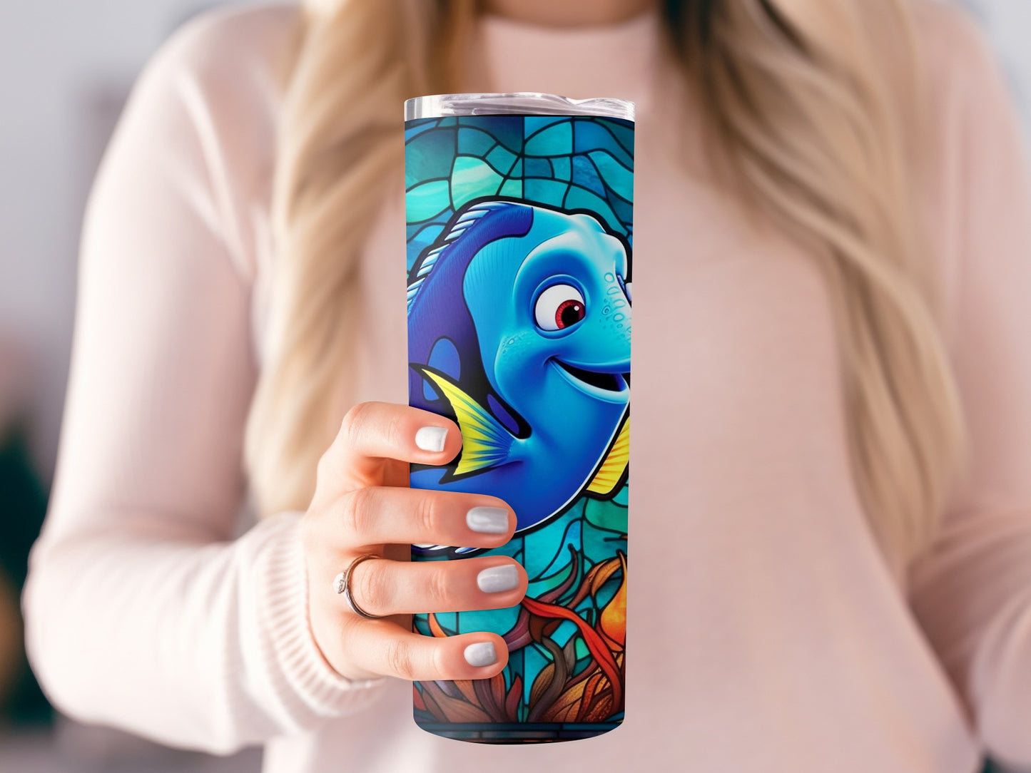 Colorful Fish Design Travel Tumbler with Blue Ocean Background