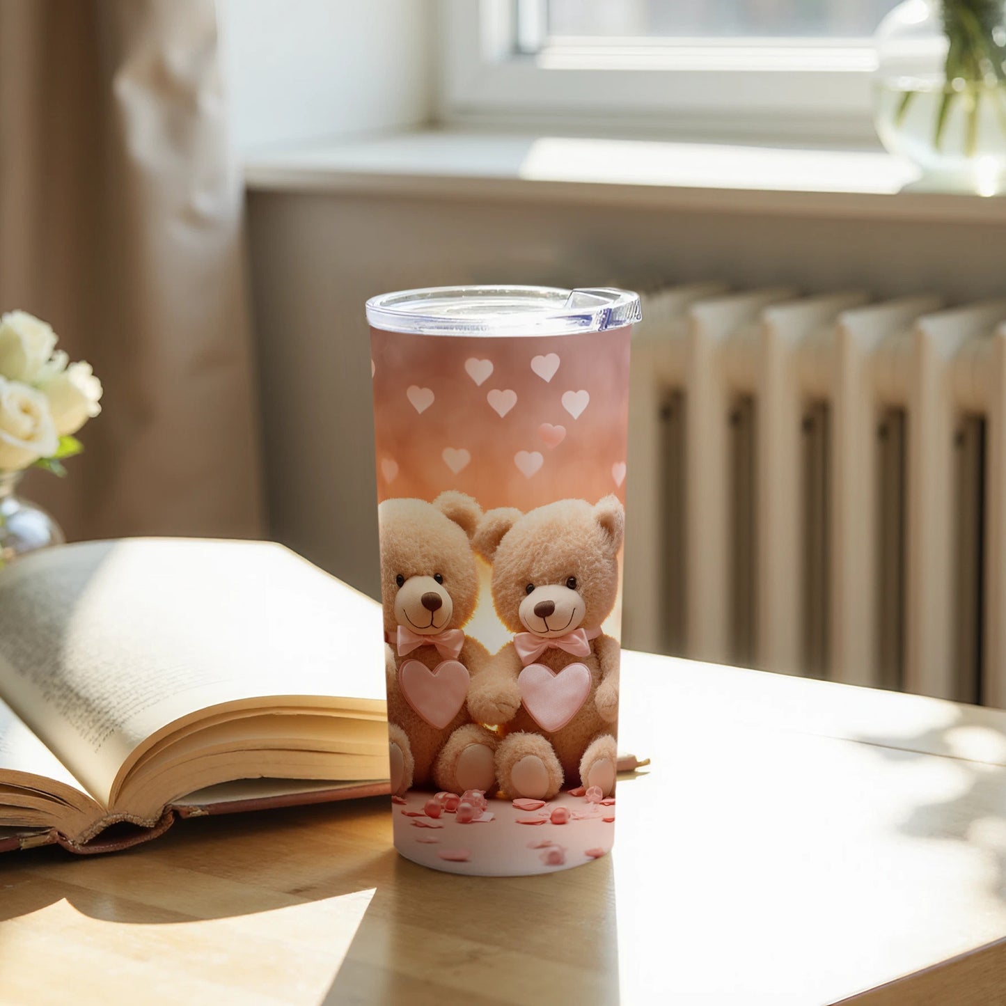 Adorable Teddy Bears with Hearts Design Tumbler