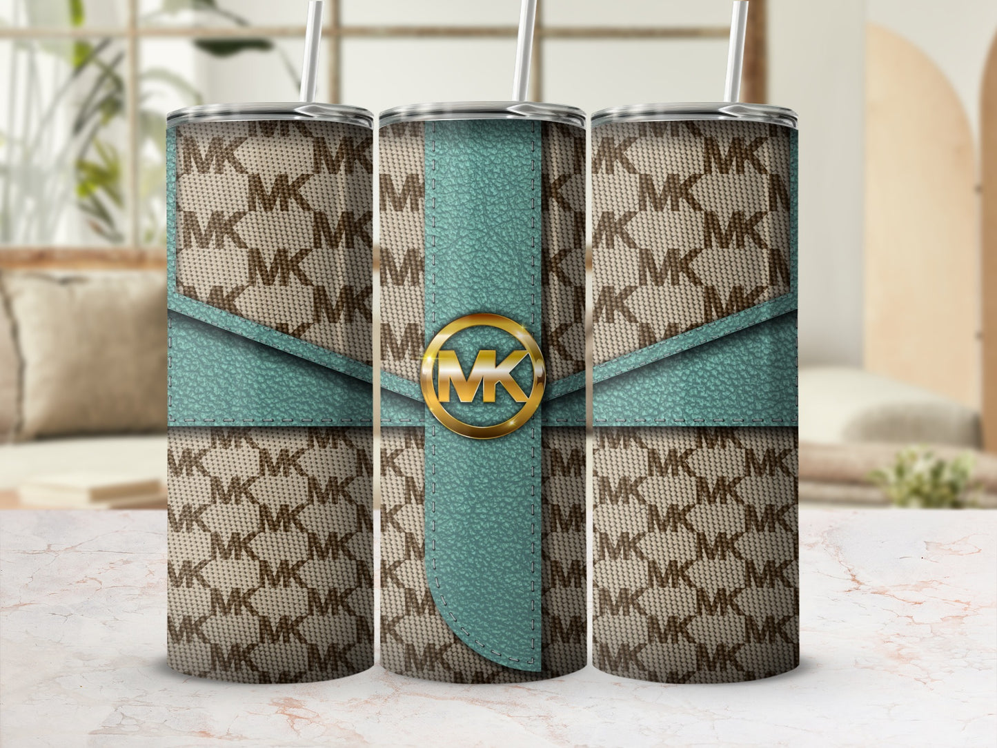 MK Designer Pattern Tumbler with Straws 20oz Cup