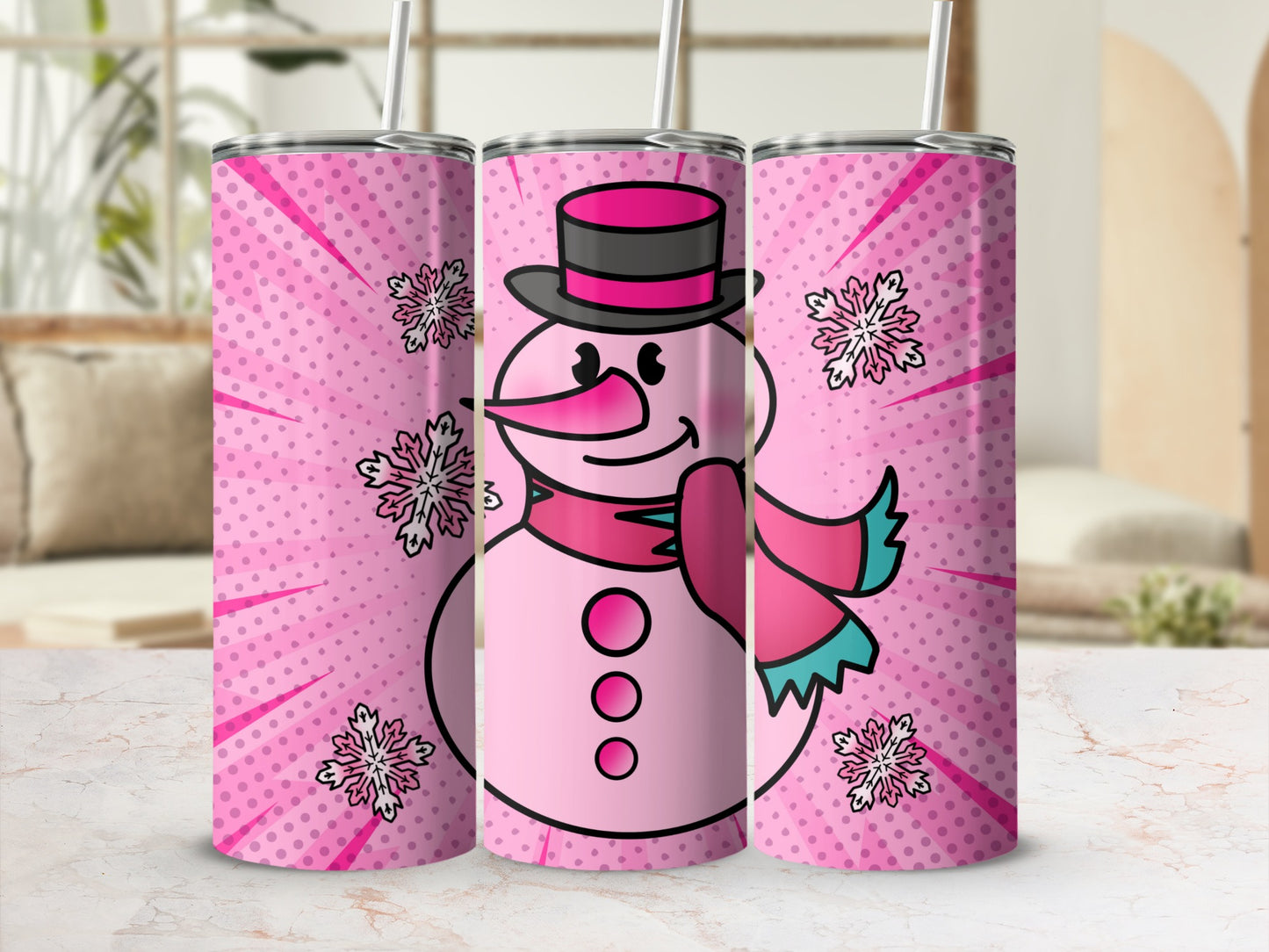 Cute Pink Snowman Stainless Steel Tumbler Product