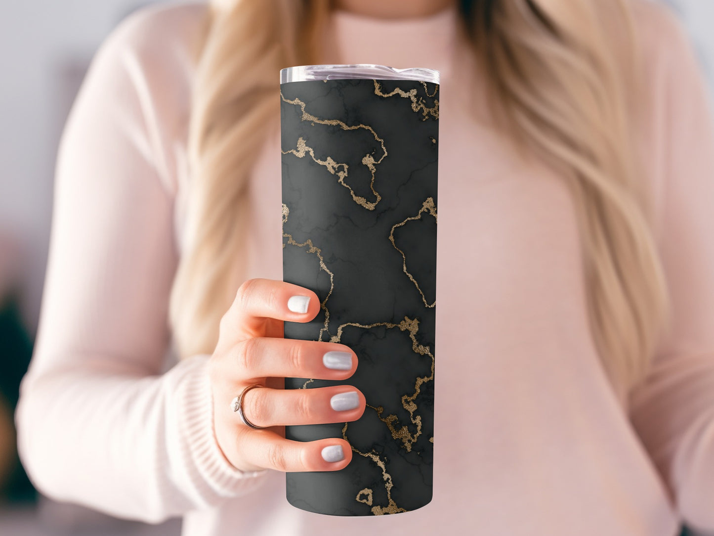 Black Faux Marble Gold Veins Tumblers