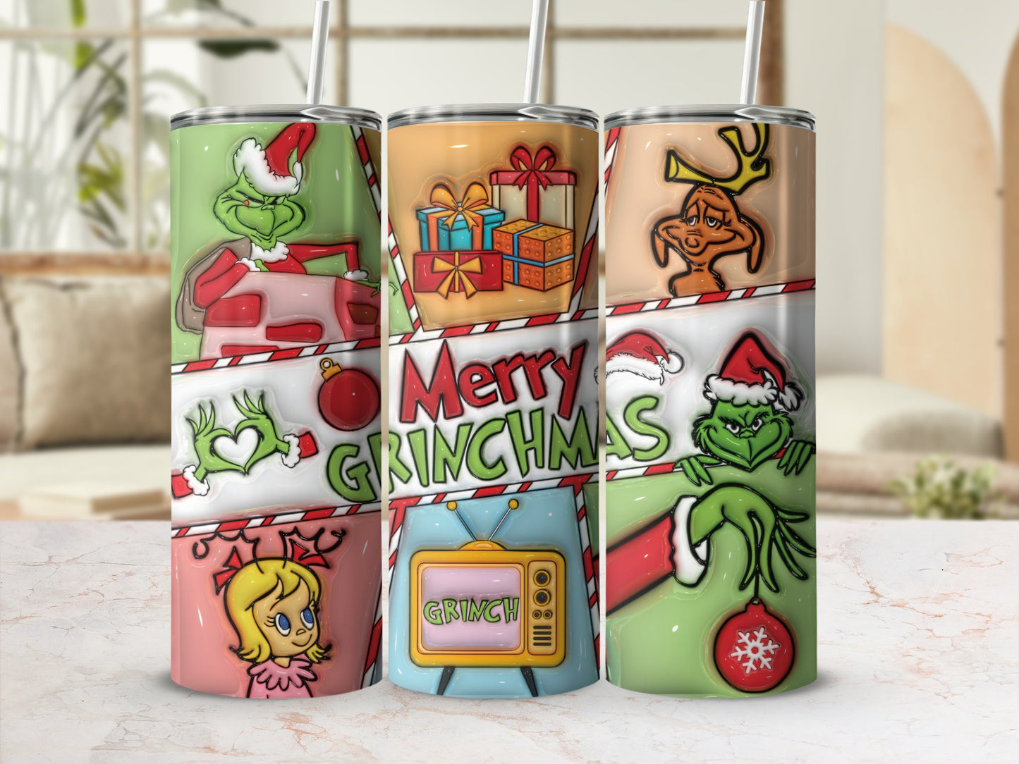 Merry Grinchmas Themed Holiday Tumbler Cups