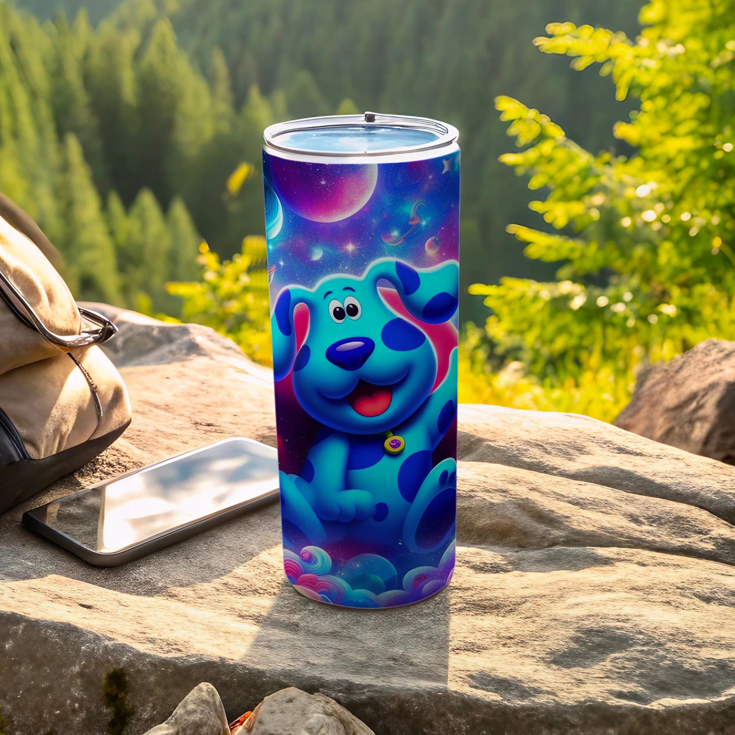 Cute Cartoon Blue Dog in Space Tumbler Product