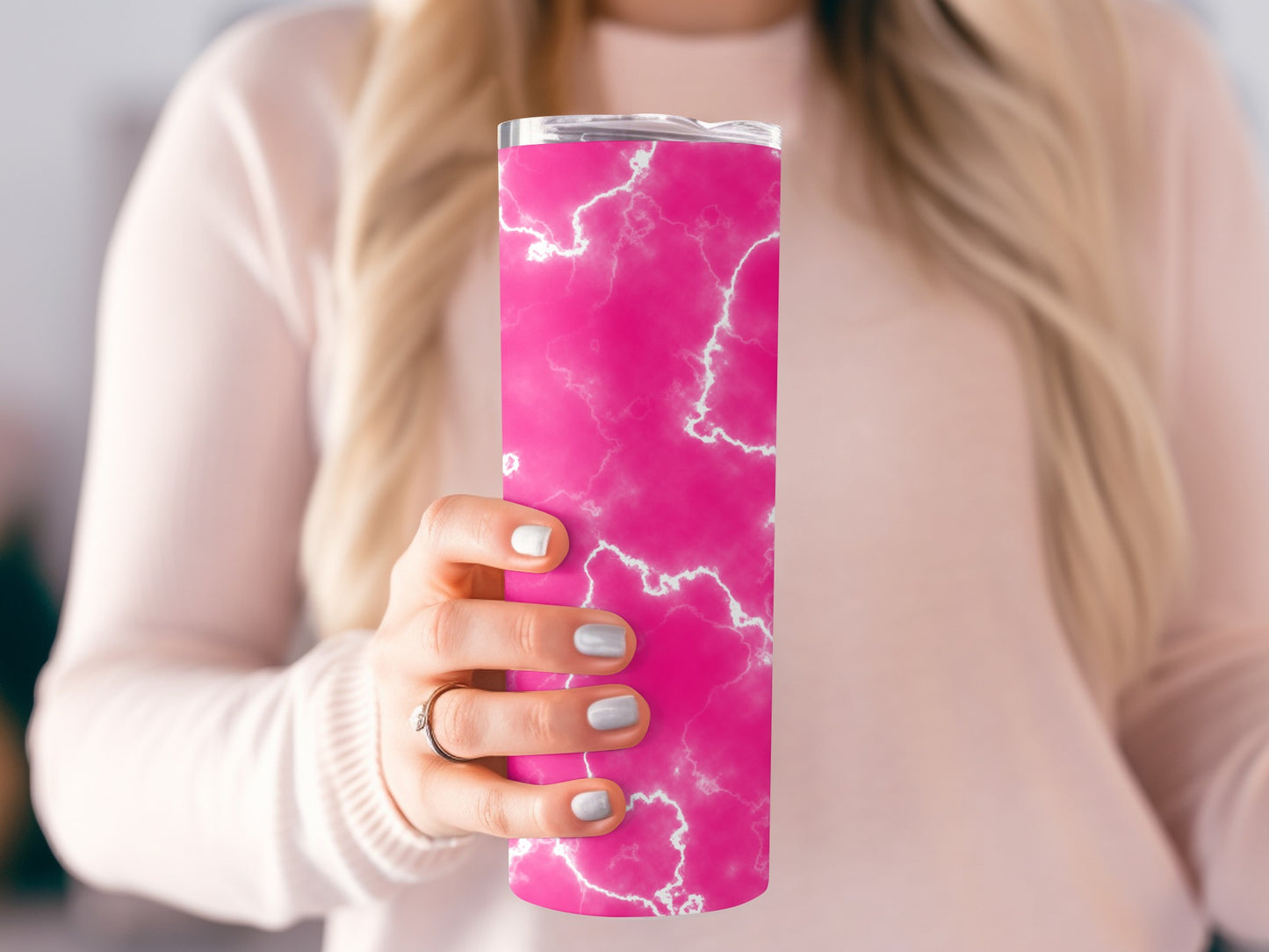 Electric Energy Hot Pink Swirls On White Tumblers