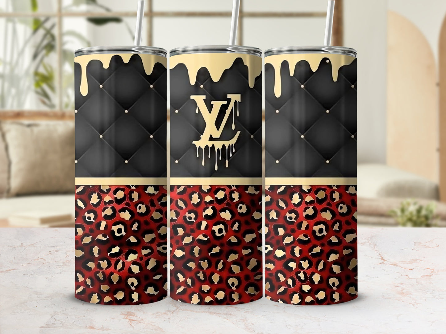 Luxury Designer Inspired Tumbler with Leopard Print
