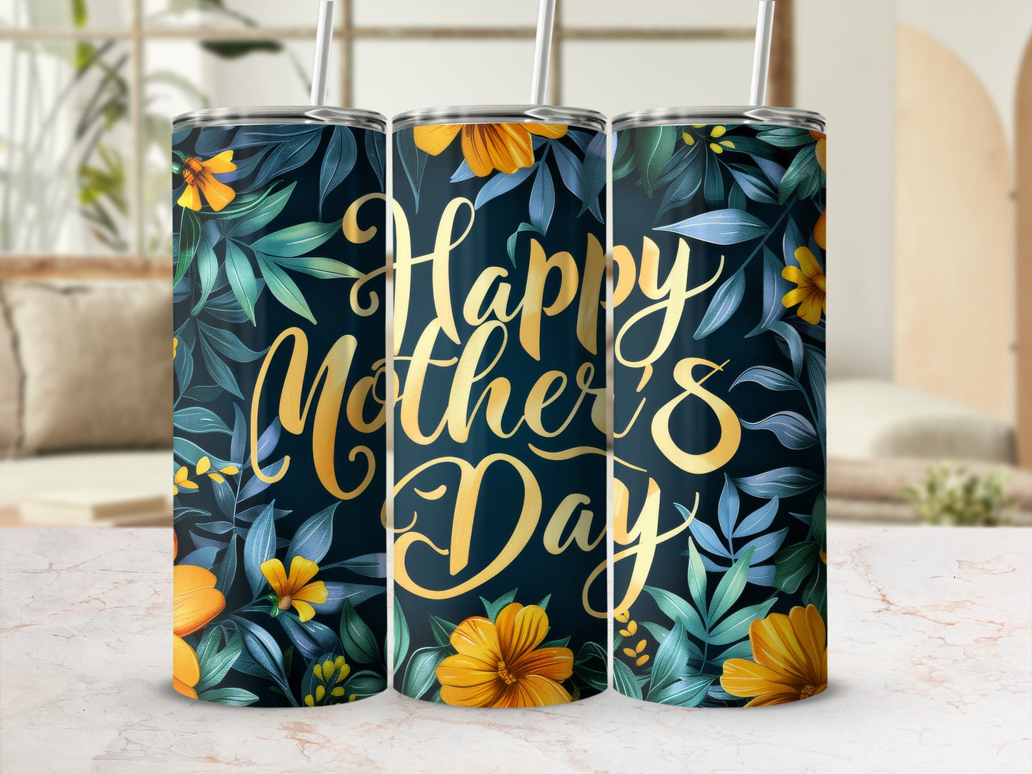 Happy Mother's Day Design with Floral Elements Tumbler