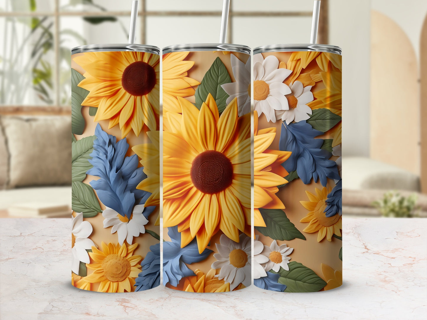 Colorful Sunflower and Daisy Floral Design Tumbler Cup